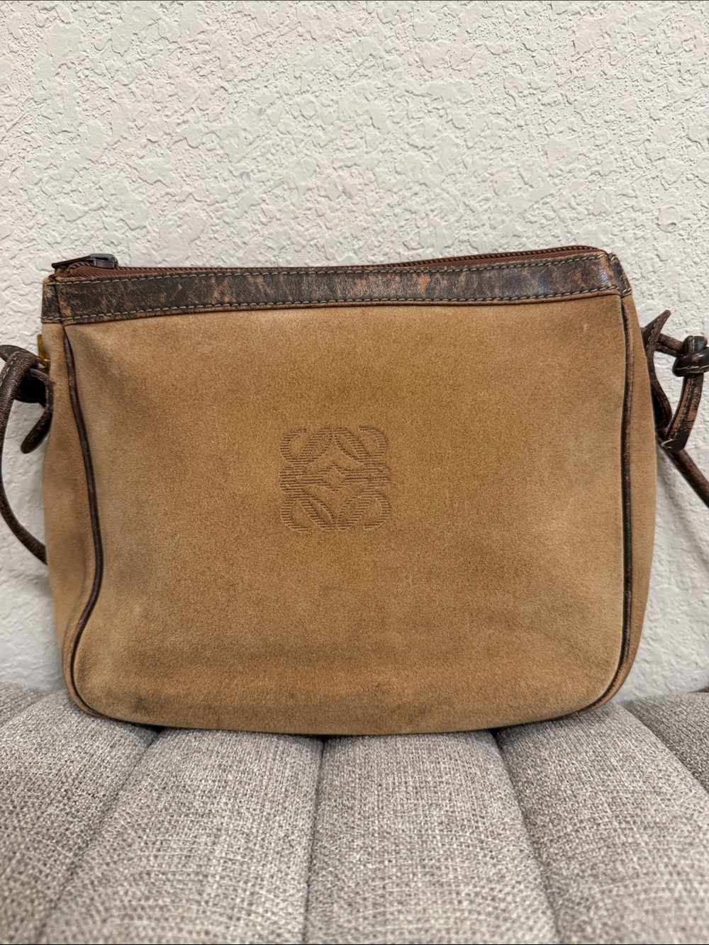 Loewe Tan Suede Shoulder Bag  with Dark Brown Trim